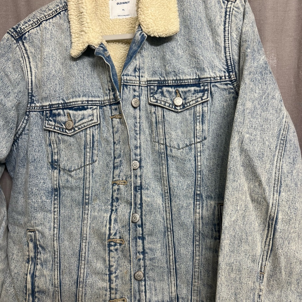 Old Navy Blue Denim Jacket XL SHERPA JEAN JACKET unisex men or women jean jacket